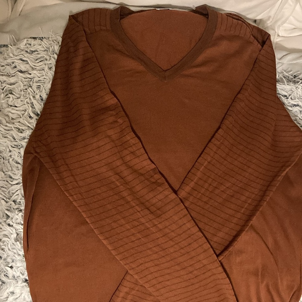 Malo Brown V-Neck Shirt with Long Sleeve stripped  Detailing - Picture 7 of 7
